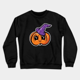 Cute Halloween Pumpkin With Witches Hat Cartoon Crewneck Sweatshirt